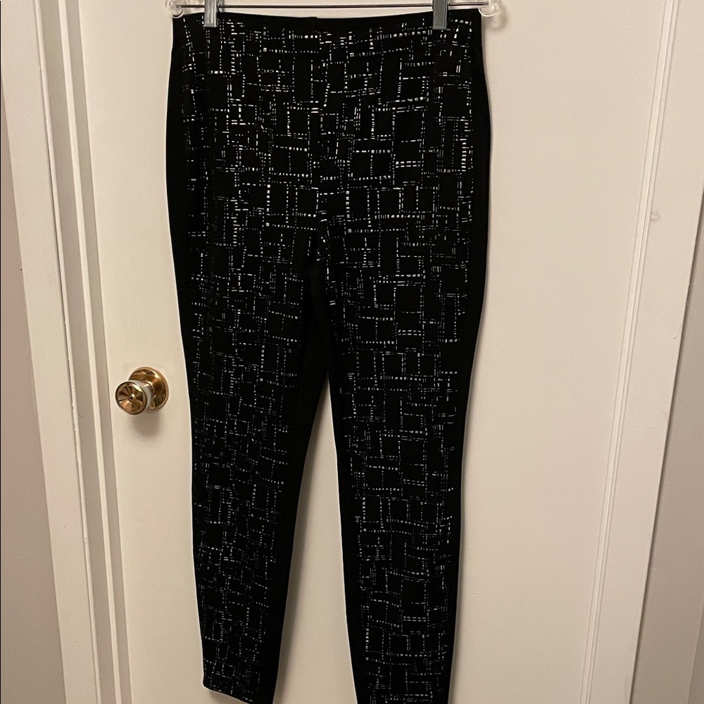 Joseph Ribkoff  Black Pants With Silver Abstract Print Size 12